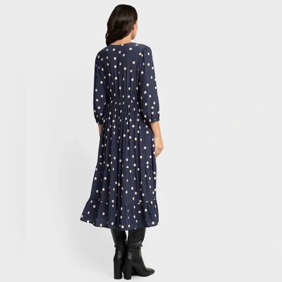 Seraphine Navy Polka Dot Tiered Maternity Maxi Dress - Picture 3 of 10